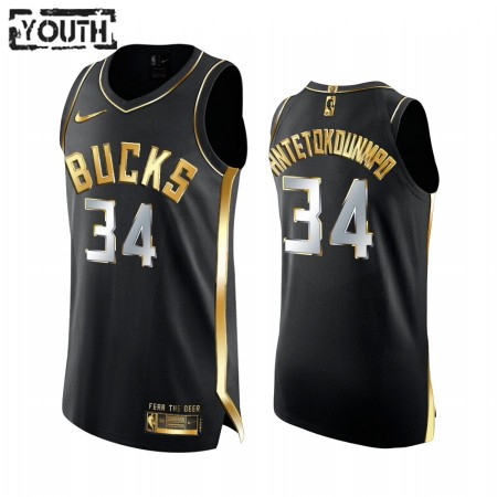Maillot Basket Milwaukee Bucks Giannis Antetokounmpo 34 2020-21 Noir Golden Edition Swingman - Enfant